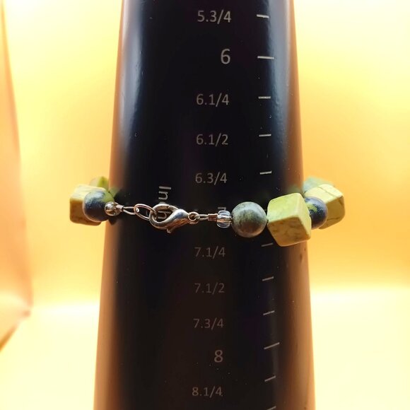 Yellow & Green Jasper Gemstone Bracelet With Geometric Beads & Lobster Clasp - Picture 5 of 5